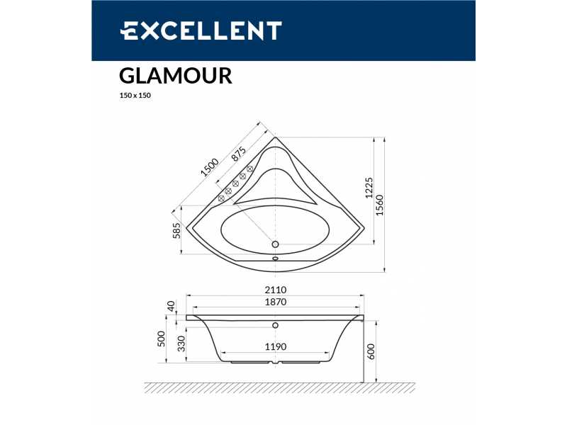 Купить Ванна акриловая Excellent Glamour 150 х 150 см, с каркасом