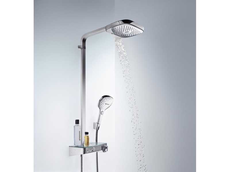 Купить Душевая система Hansgrohe Raindance Select E Showerpipe 300 2 jet 27126400 с кнопками управления, белый/хром