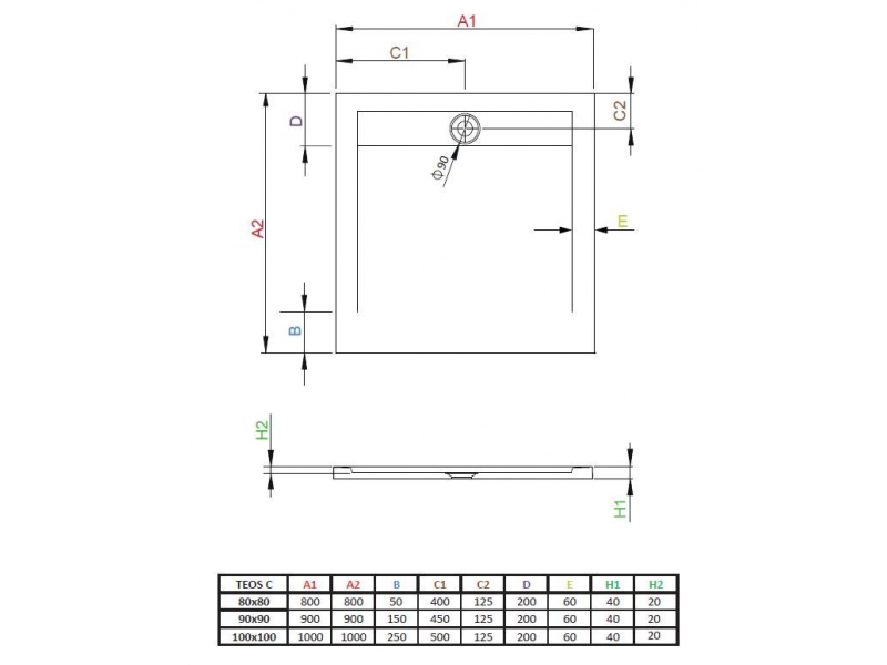 Купить Поддон для душа Radaway Teos C, 90 x 90 см, квадратный, HTC9090-04