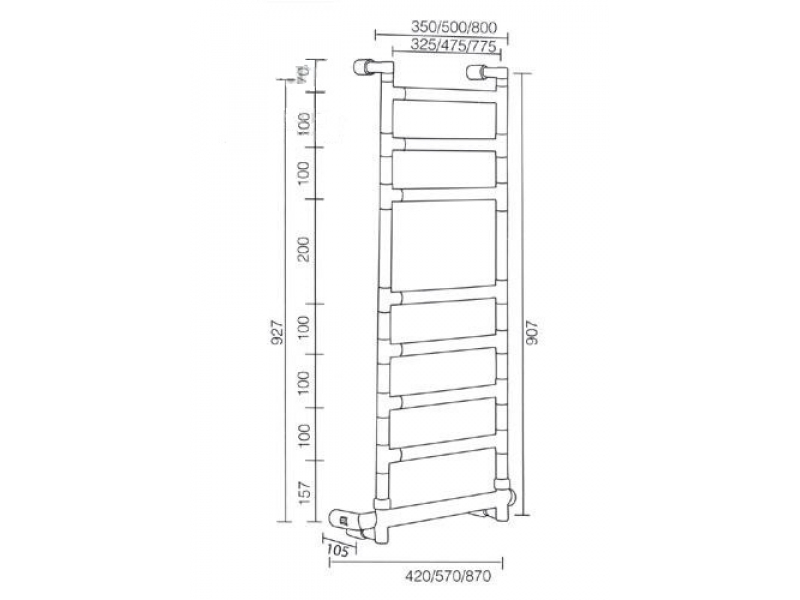 Купить Полотенцесушитель электрический Margaroli Sereno 584-8 BOX 58447508BNB, высота 92.7 см, ширина 57 см, крашеный никель