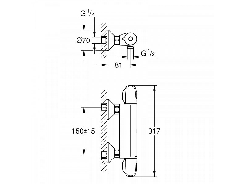 Купить Термостат Grohe Grohtherm 1000 New 34143003 для душа с подключением шланга