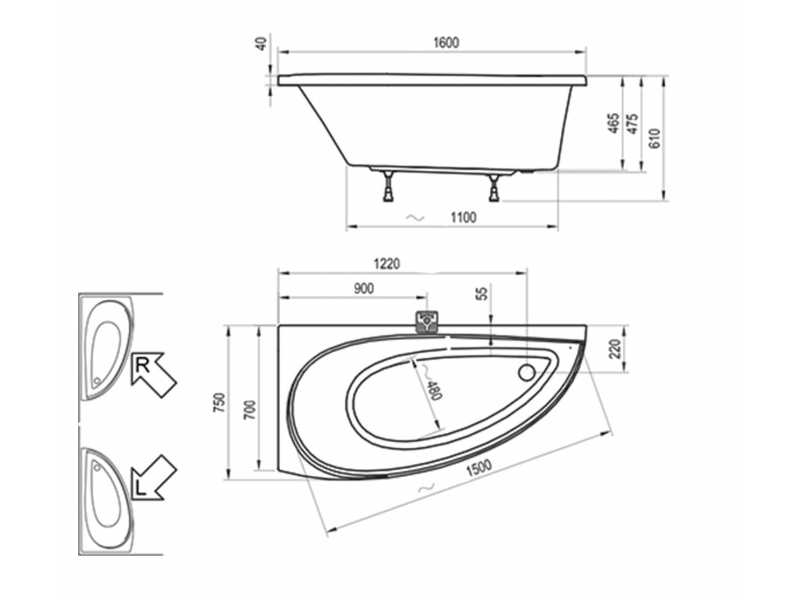 Купить Акриловая ванна Ravak Avocado 160х75 см, левая/правая, белая, CQ01000000/CH01000000