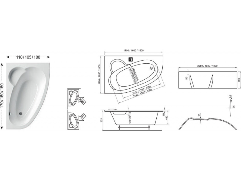 Купить Акриловая ванна Ravak Asymmetric 150х100 см, левая/правая, белая, C441000000/C451000000
