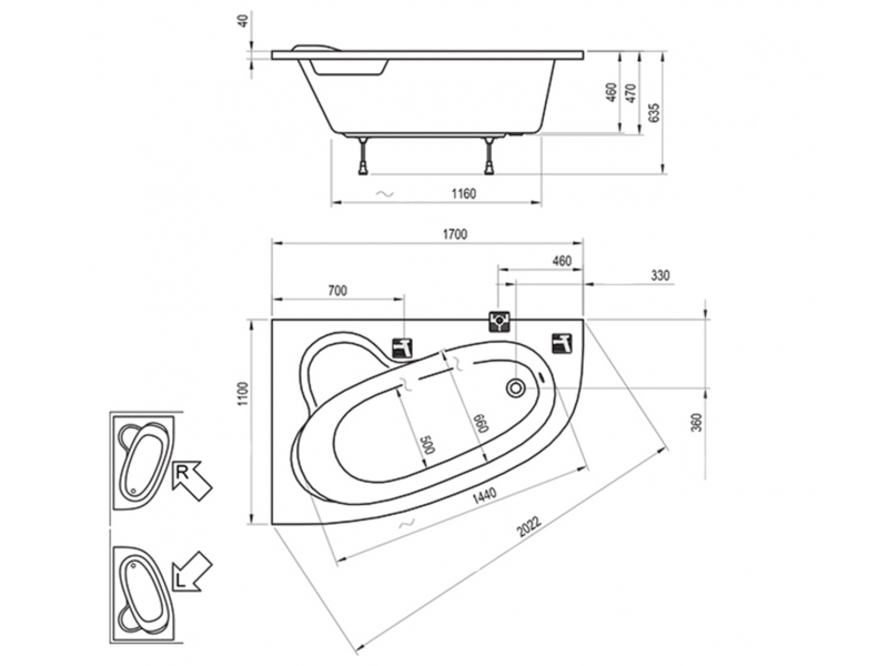 Купить Акриловая ванна Ravak Asymmetric 170x110 см, левая/правая, белая, C481000000/C491000000