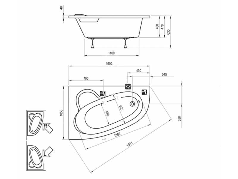 Купить Акриловая ванна Ravak Asymmetric 160 х 105 см, левая/правая, белая, C461000000/C471000000