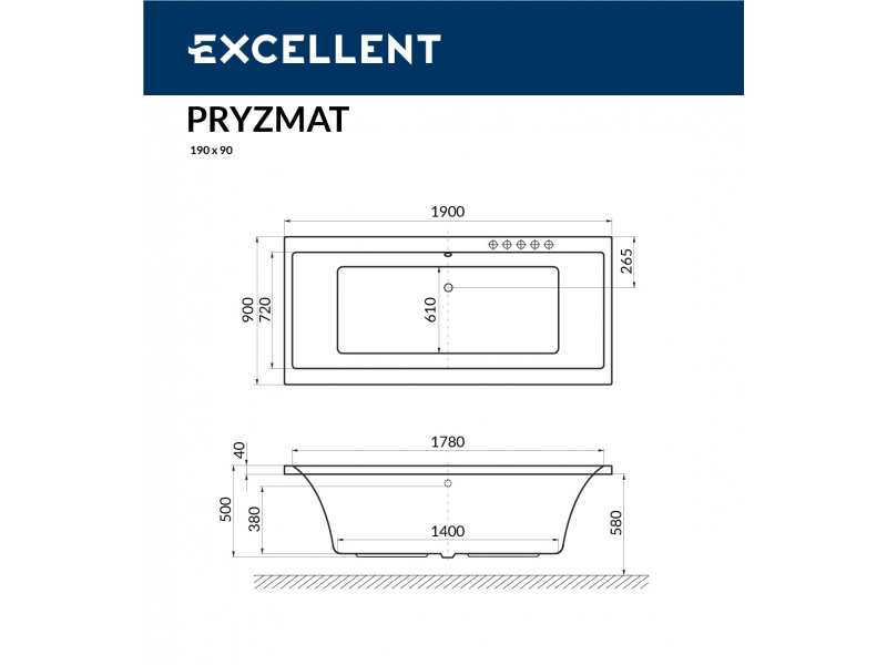 Купить Ванна акриловая Excellent Pryzmat 190 х 90 см