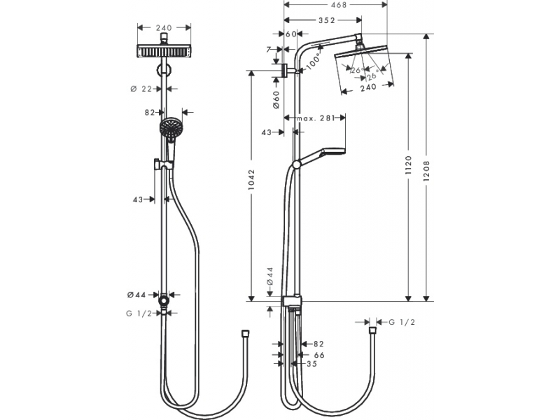 Купить Душевой гарнитур Hansgrohe Crometta E 240 1jet Showerpipe Reno EcoSmart 27289000 9 л с верхним душем