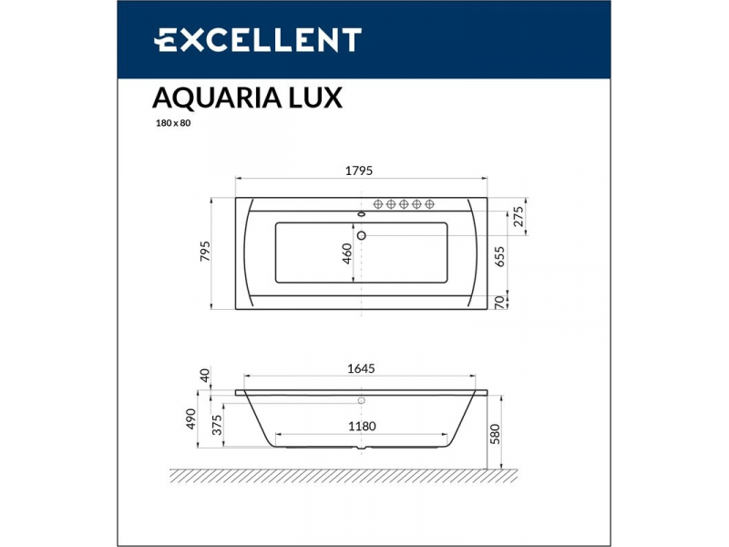 Купить Ванна гидромассажная Excellent Aquaria Lux 180 x 80 см, SMART, хром, каркас в подарок