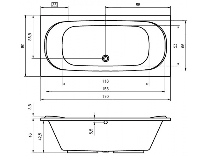 Купить Ванна акриловая Riho Taurus 170 x 80 см (BC0700500000000)