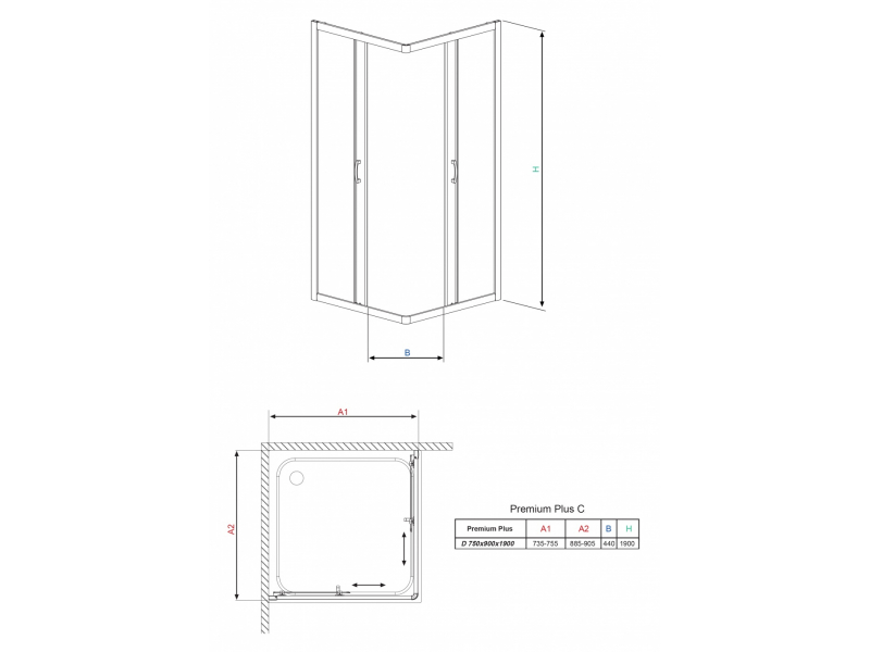 Купить Душевой уголок Radaway Premium Plus D, 75 x 90 x 190 см, прозрачное стекло