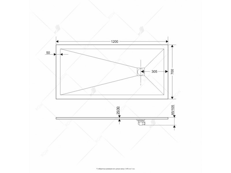 Купить Душевой поддон RGW ST-127W 16152712-01 70 x 120 см, прямоугольный, цвет белый, из искусственного камня