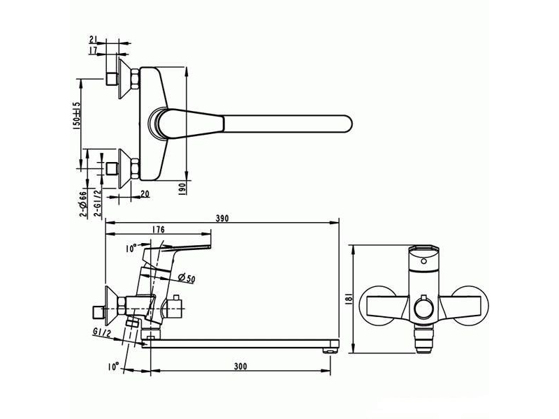 Купить Смеситель Bravat Line F65299C-LB-RUS для ванны