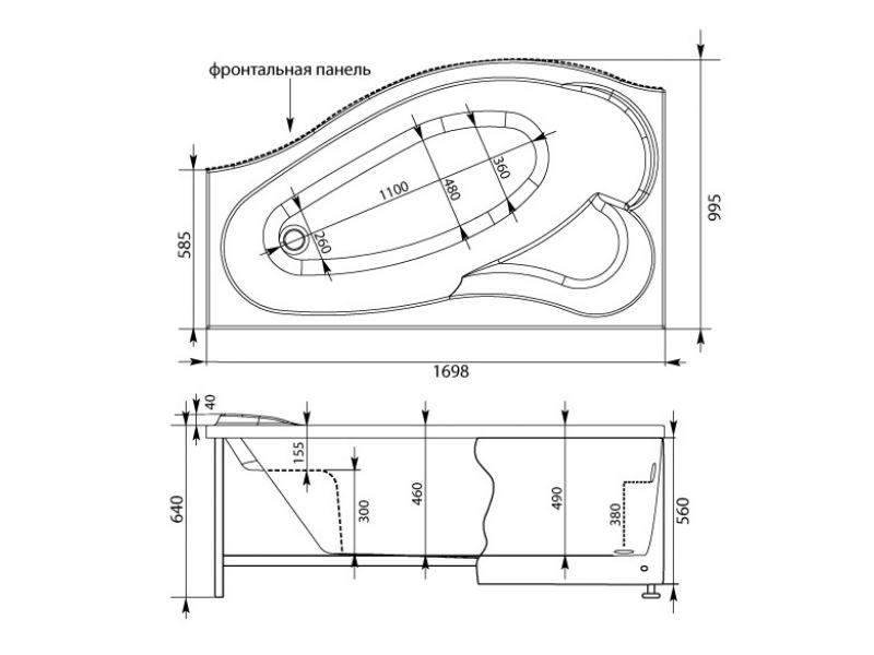 Купить Акриловая ванна Aquanet Palma 170 х 90 см, левая/правая, 204022/204023