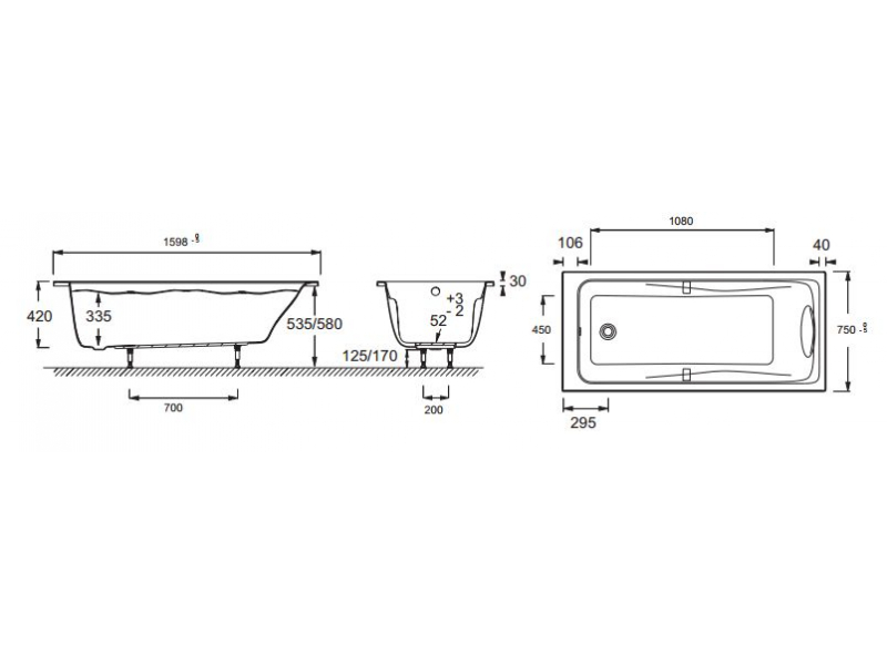 Купить Ванна акриловая Jacob Delafon Odeon Up E6057RU-00, 160 х 75 см