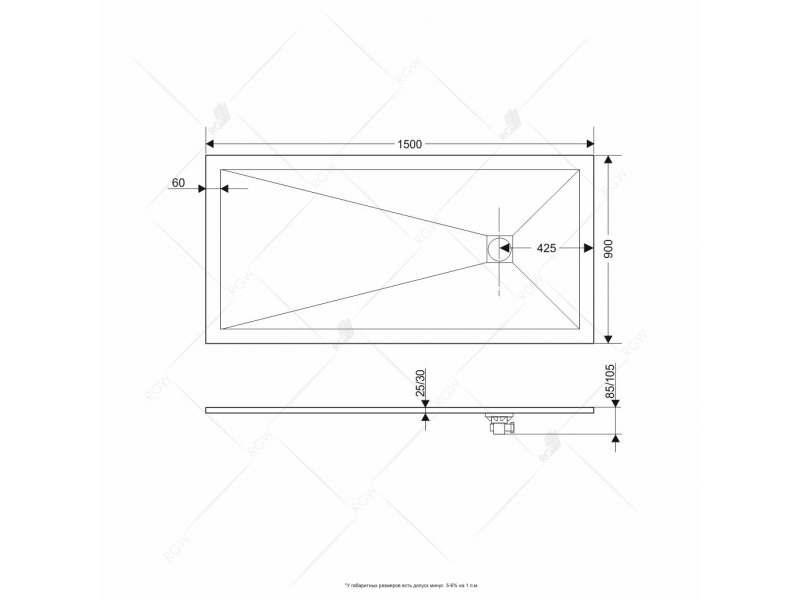 Купить Душевой поддон RGW ST-159W 16152915-01 90 x 150 см, прямоугольный, цвет белый, из искусственного камня