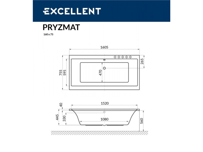 Купить Ванна гидромассажная Excellent Pryzmat 160 x 75 см, LINE, хром, каркас в подарок