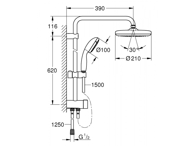 Купить Душевая стойка Grohe New Tempesta 180 26381001 (26381000) с верхним душем