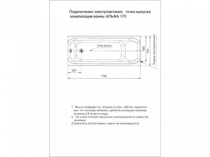 Купить Акриловая ванна Aquatek Альфа 170 см (170х70 New)