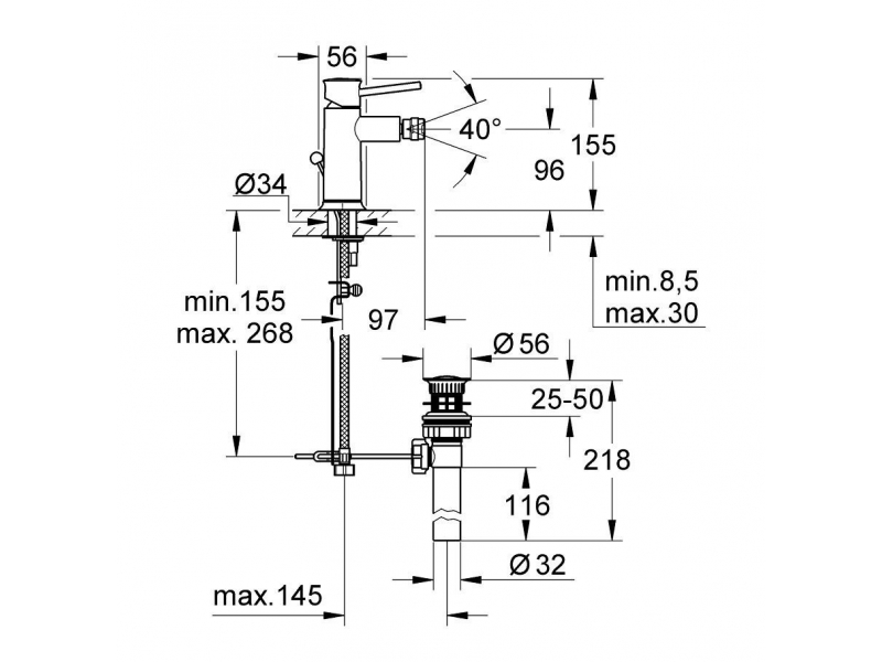 Купить Смеситель для биде Grohe BauClassic 32864000, с донным клапаном, хром