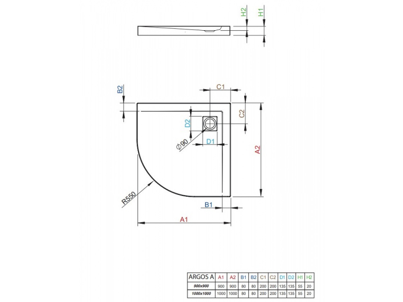 Купить Поддон для душа Radaway Argos A, 100 x 100 см, четверть круга, 4AA1010-01