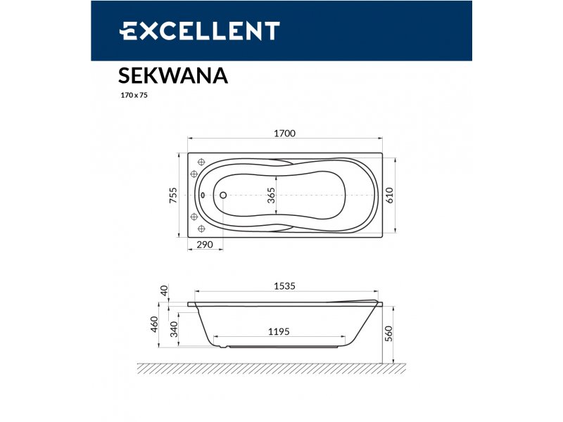 Купить Ванна акриловая Excellent Sekwana 170 х 75 см, WAEX.SEK17WH