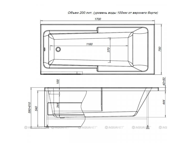 Купить Ванна акриловая Aquanet Taurus 00210289 170 x 75 см