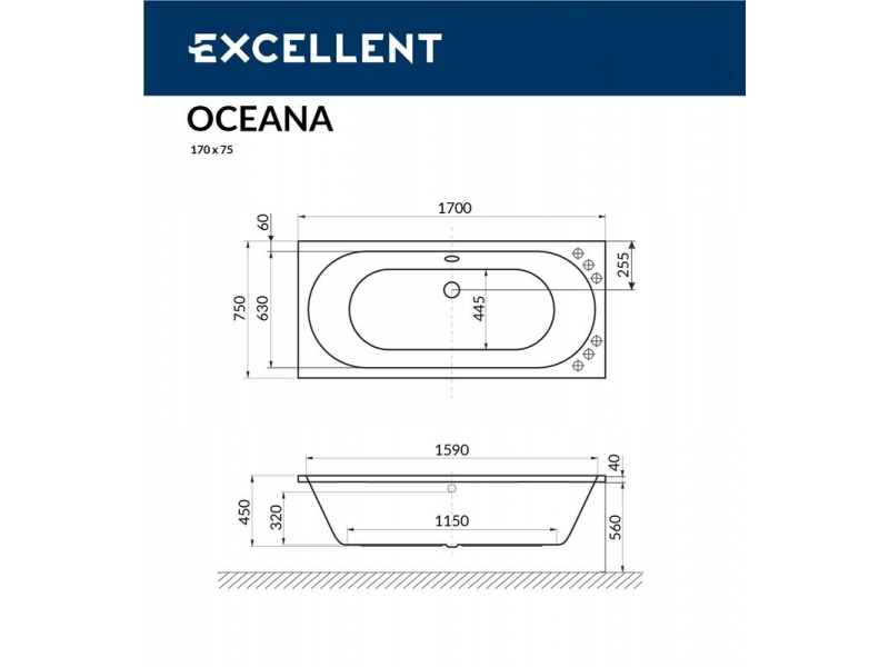 Купить Ванна гидромассажная Excellent Oceana 170 x 75 см, ULTRA, хром