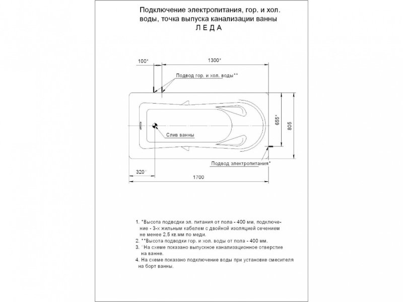 Купить Акриловая ванна Aquatek Леда 170х80 см