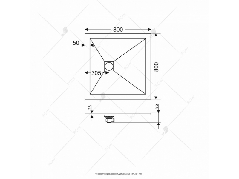 Купить Душевой поддон RGW ST-0088G 16152088-02 80 x 80 см, квадратный, цвет графит, из искусственного камня