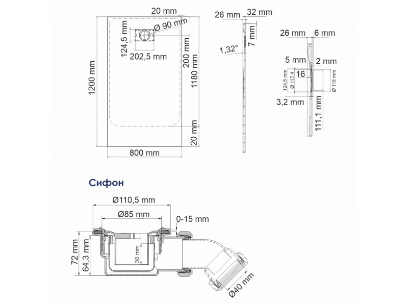 Купить Душевой поддон WasserKRAFT Elbe, прямоугольный, 120 х 80 см, SMC (стеклопластик), черный, 74T06