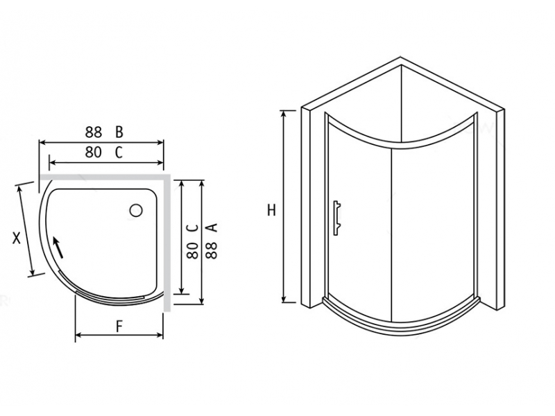 Купить Душевой уголок RGW PA-56, 06085688-11K, 80 х 80 x 195 см четверть круга, дверь раздвижная, стекло прозрачное, хром