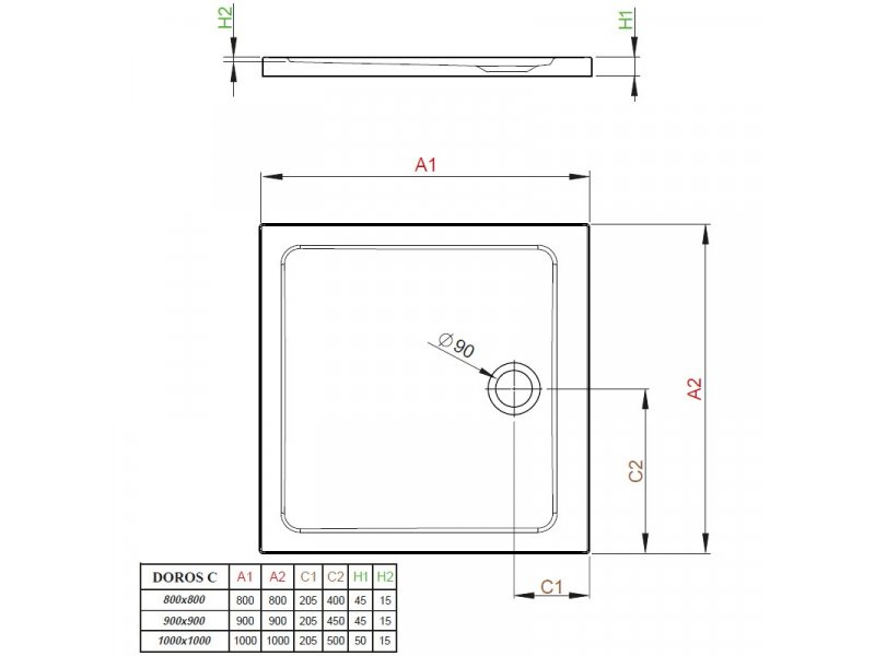 Купить Поддон для душа Radaway Doros C, 90 х 90 см, квадратный, SDRC9090-01-64S