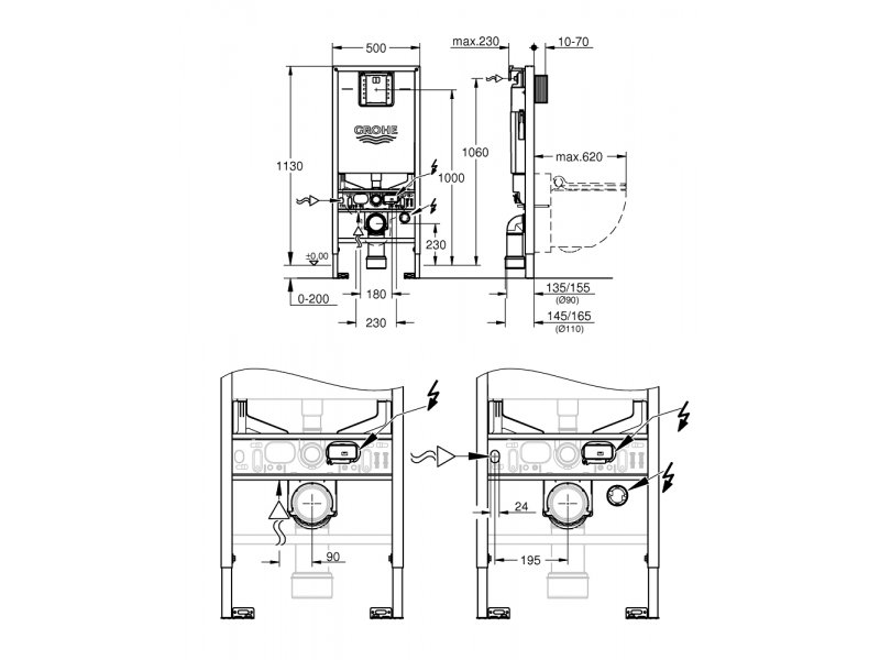 Купить Инсталляция Grohe с безободковым унитазом Sensia Arena, 120172, с функцией биде, клавиша цвет хром глянцевый, комплект