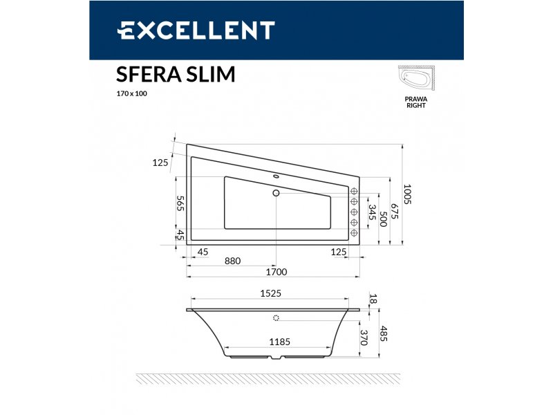 Купить Ванна акриловая Excellent Sfera Slim WAEX.SFL/P17WHS 170 х 100 см, левая/правая