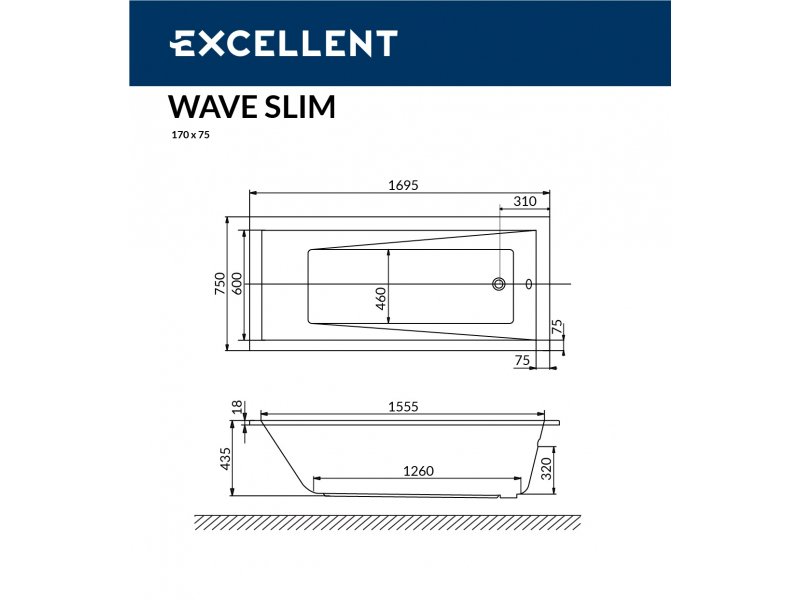 Купить Ванна акриловая Excellent Wave Slim 170 х 75 см