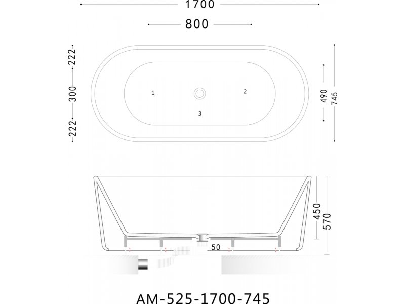 Купить Ванна акриловая Art&Max Platino AM-525-1700-745, 170 x 74.5 см, слив-перелив и донный клапан в комплекте, белый