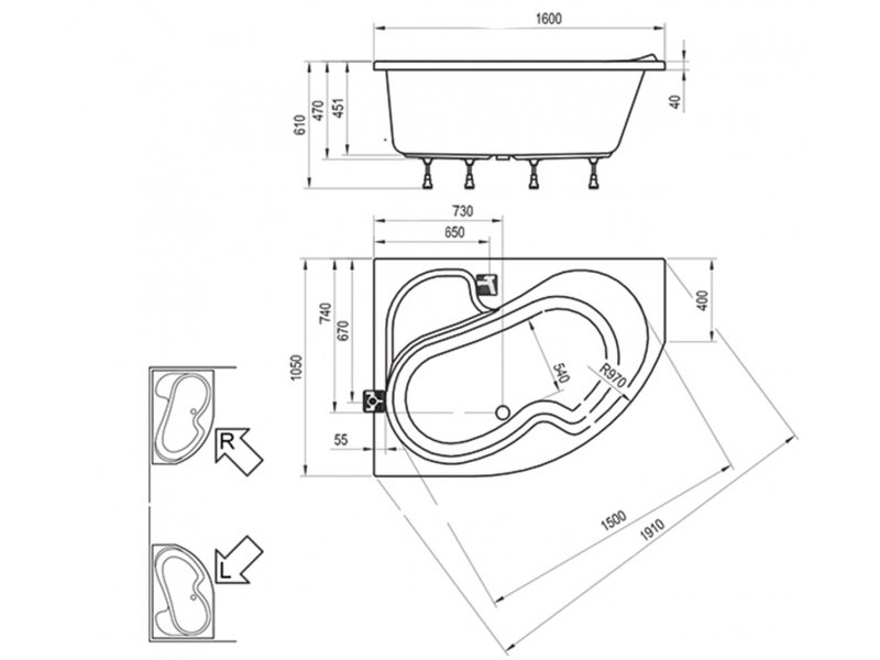 Купить Акриловая ванна Ravak Rosa I 160 х 105 левая/правая, белая, CM01000000/CL01000000