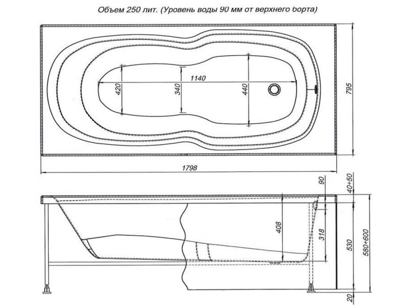 Купить Ванна акриловая Aquanet Riviera 180 x 80 см (230997)