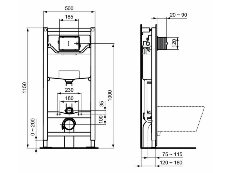 Купить Инсталляция Ideal Standard Prosys Frame 120 M с унитазом Tesi Rimless T355101, сиденье микролифт, комплект, T355101PT15