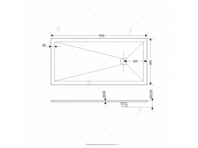 Купить Душевой поддон RGW ST-189G 16152918-02 90 x180 см, прямоугольный, цвет серый, из искусственного камня