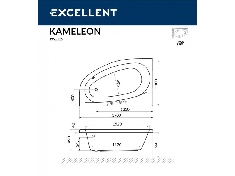 Купить Ванна акриловая Excellent Kameleon 170 х 110 см (WAEX.KML17WH/WAEX.KMP17WH)