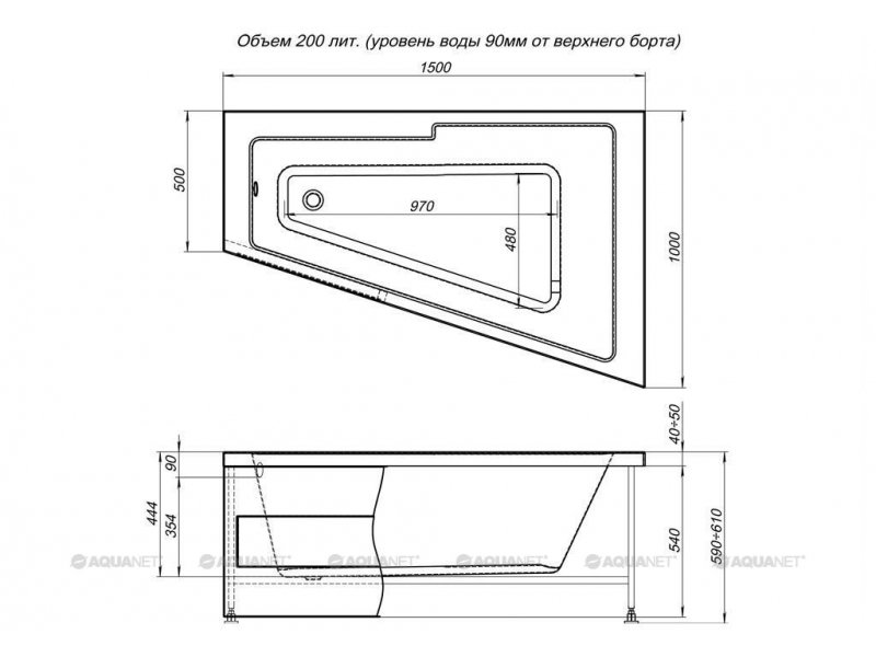 Купить Ванна акриловая Aquanet Accord 150 x 100 см, левая/правая (210270/210271)