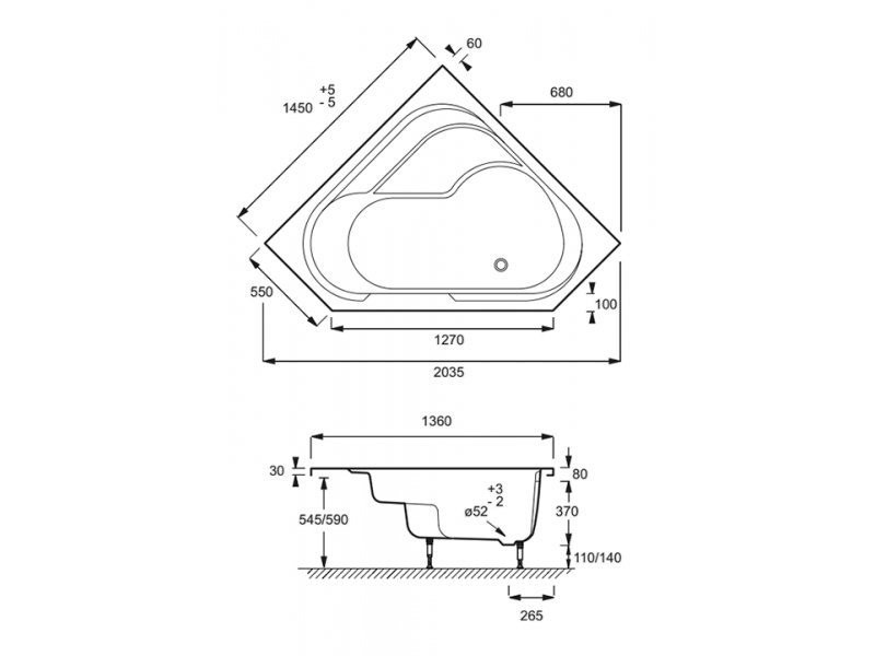 Купить Акриловая ванна угловая Jacob Delafon Bain Douche 145 х 145 см, E6222RU-00/E6221RU-00