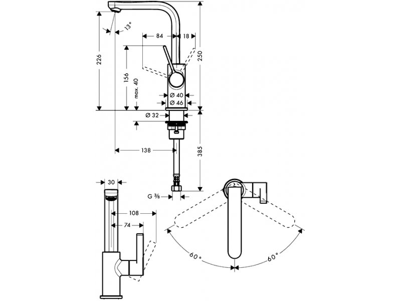 Купить Смеситель для раковины Hansgrohe Metris S 31161000, поворотный излив, высокий
