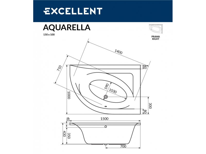 Купить Ванна акриловая Excellent Aquarella 150 x 100 см, левая/правая