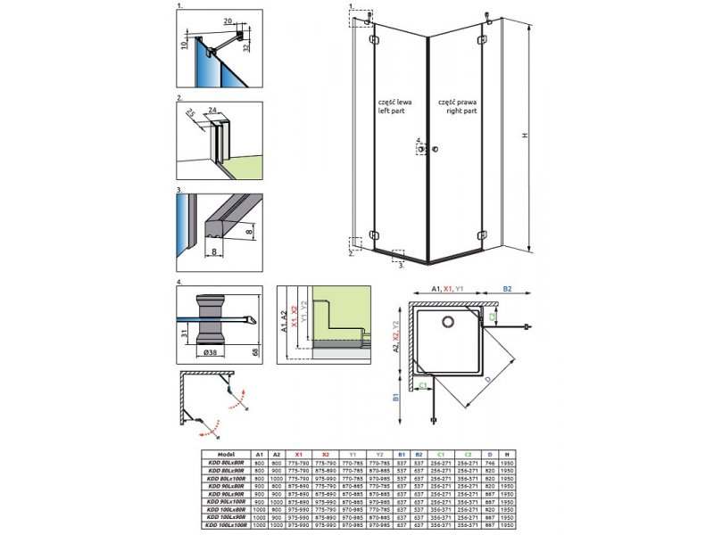 Купить Душевой уголок Radaway Torrenta KDD 90L*80R, 90 x 80 х 195 см, стекло прозрачное, профиль хром, 132777-01-01L