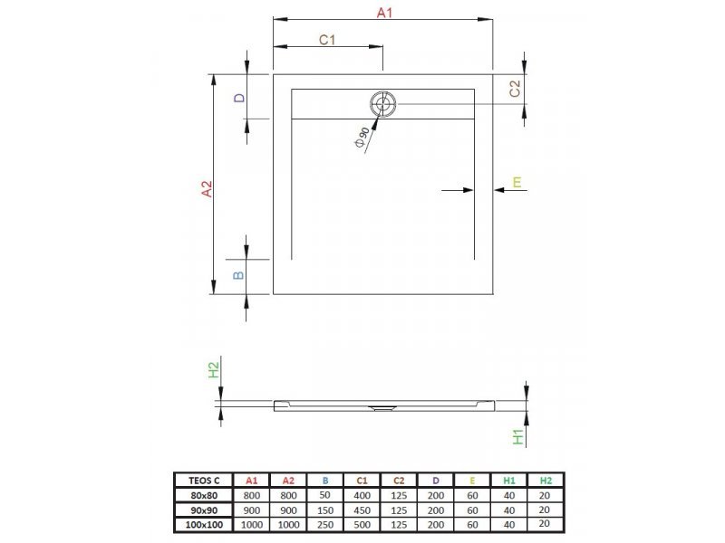 Купить Поддон для душа Radaway Teos C, 90 x 90 см, квадратный, HTC9090-74