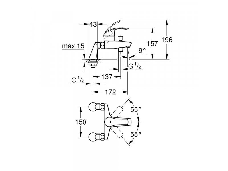 Купить Смеситель для ванны и душа Grohe Eurosmart New 33303002, хром