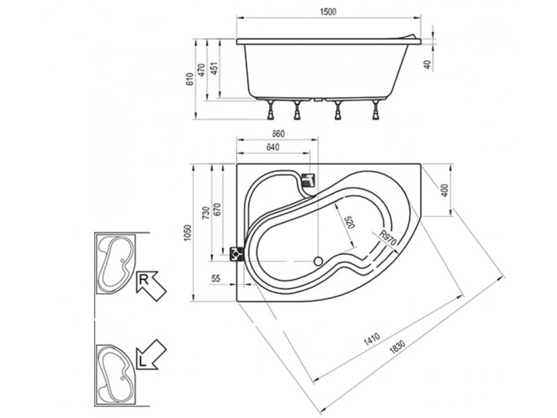 Купить Акриловая ванна Ravak Rosa I, 150 х 105 левая/правая, белая ,CK01000000/CJ01000000