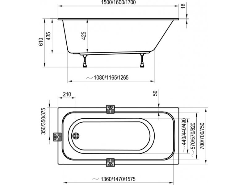 Купить Акриловая ванна Ravak Chrome Slim, 160 х 70 см, белая, C731300000